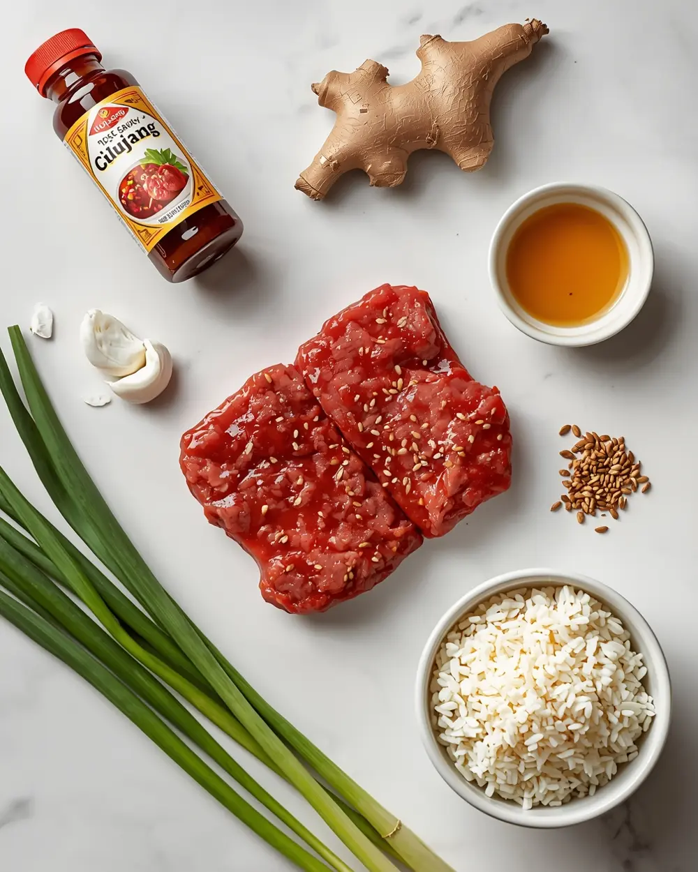 Ingredients for Korean ground beef bowl
