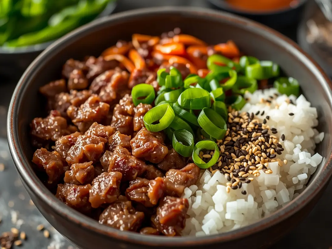Korean ground beef bowl ready to serve