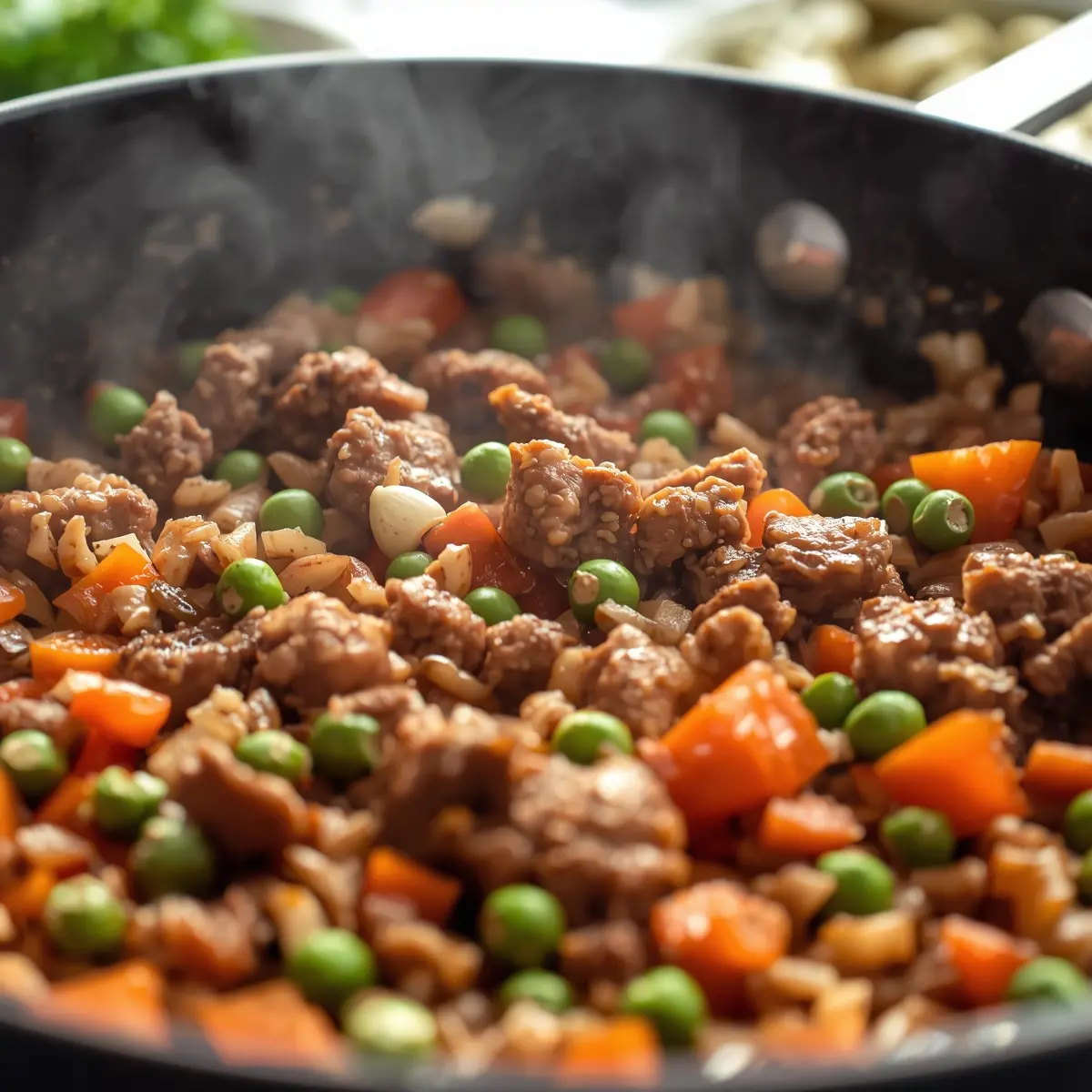 Cooking instructions for beef and rice skillet