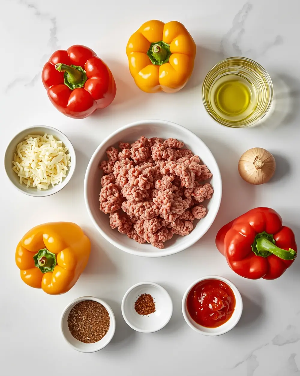 Ingredients for ground beef stuffed peppers