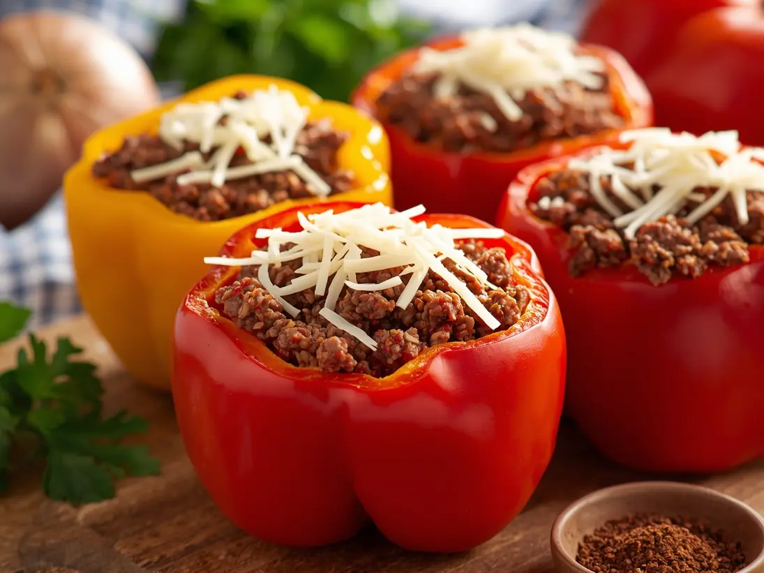 ground beef stuffed peppers ready to serve
