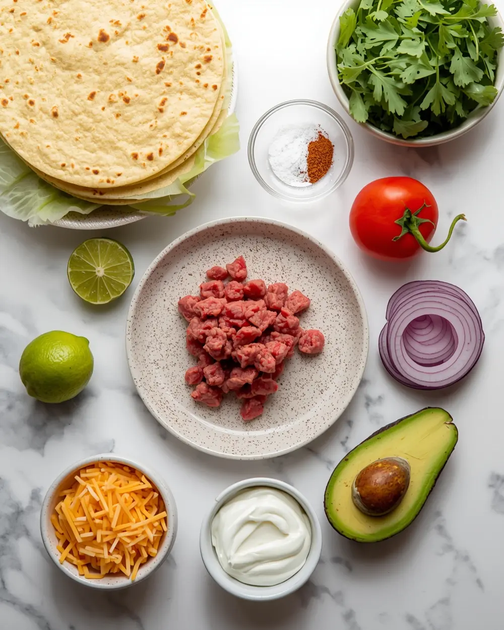 Ingredients for ground beef tacos
