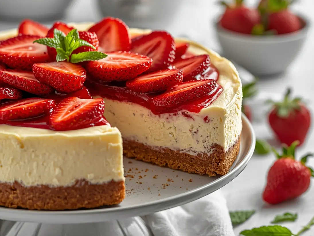 no bake strawberry cheesecake ready to serve