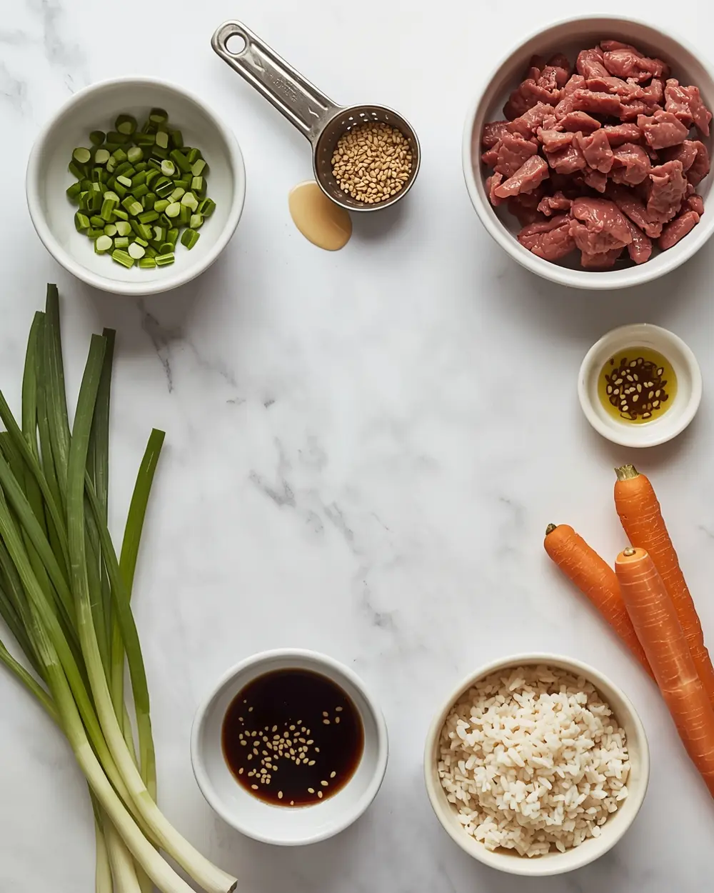 Ingredients for Korean ground beef bowl family