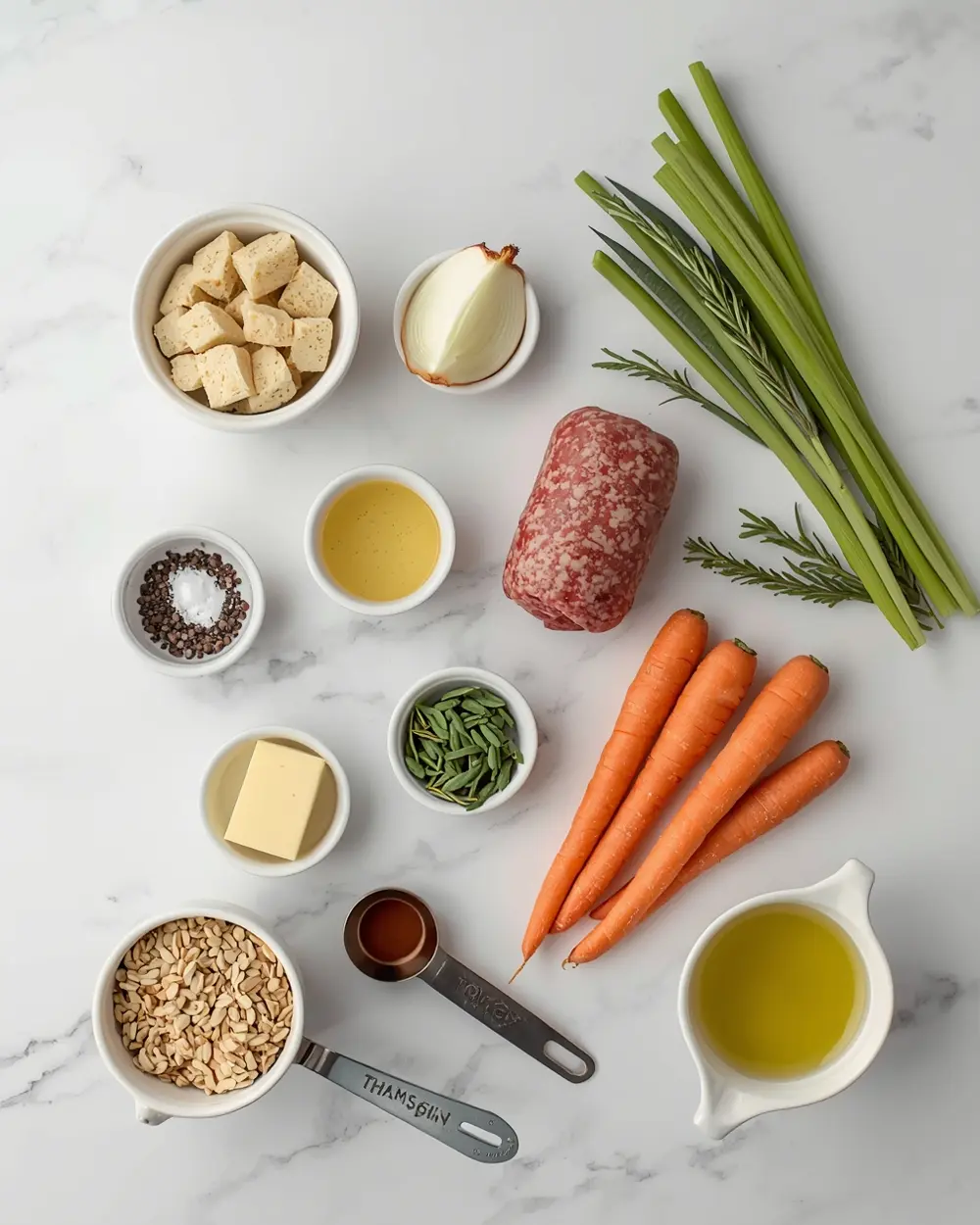Ingredients for Thanksgiving stuffing homemade easy recipe