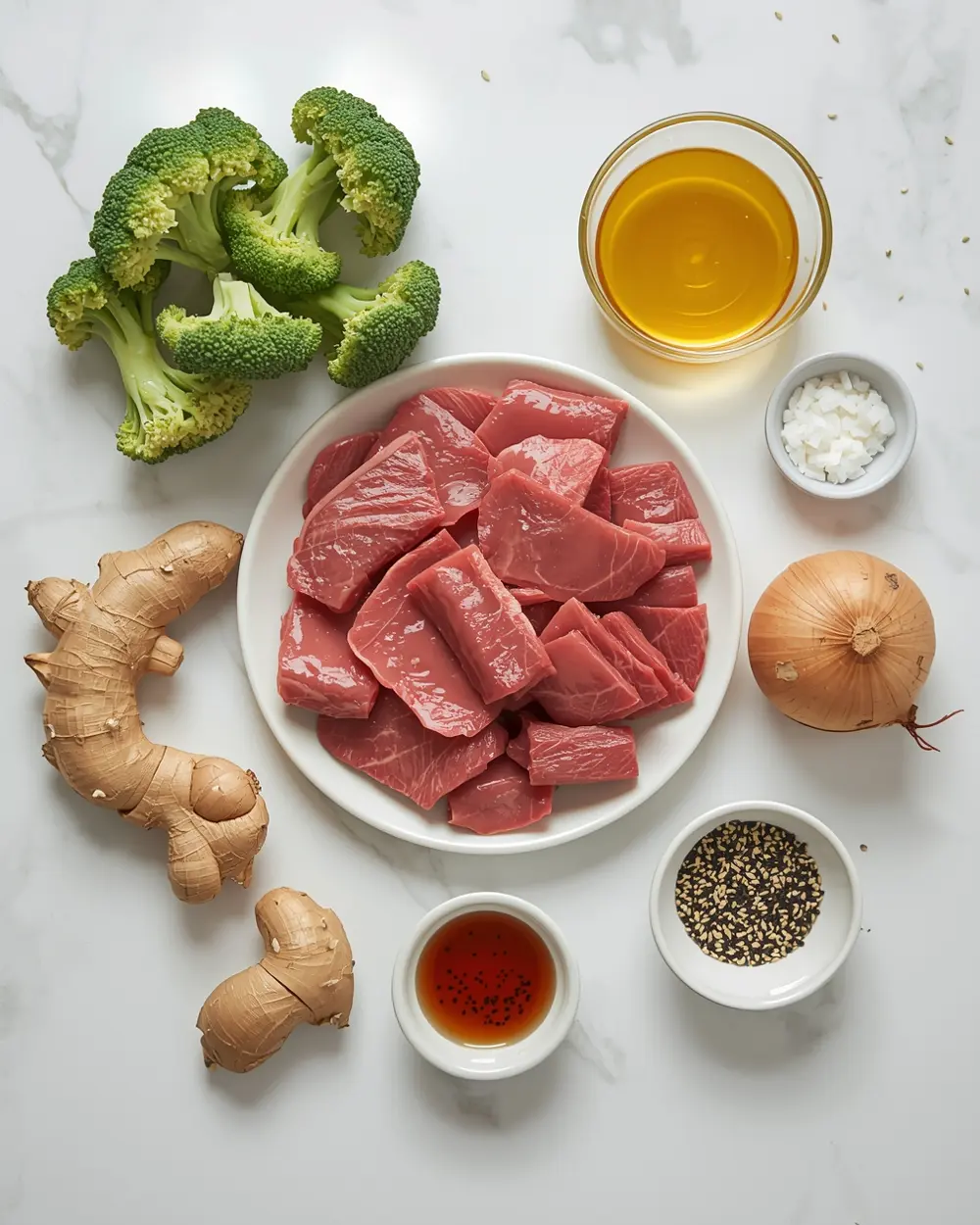 Ingredients for beef and broccoli stir fry
