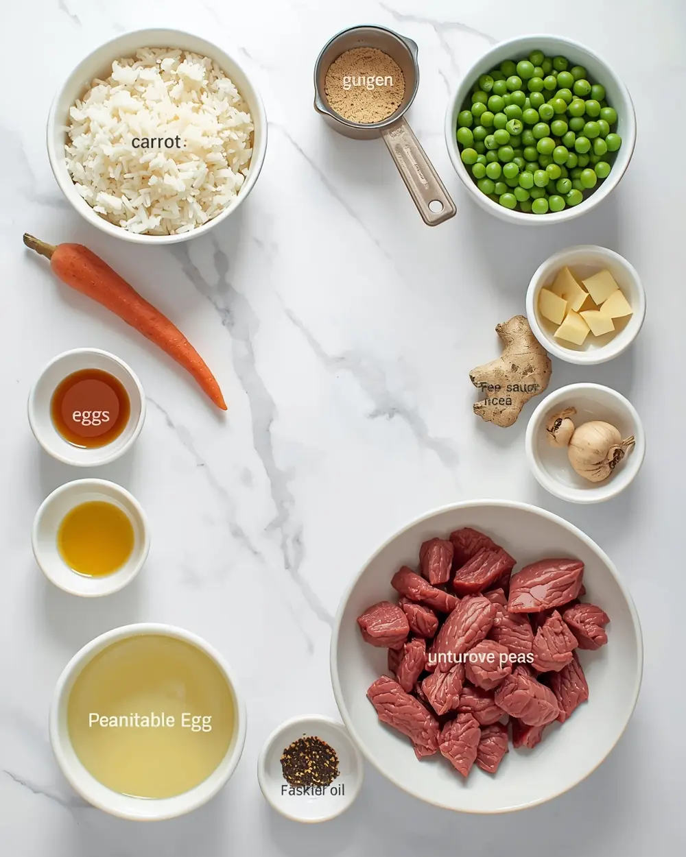 Ingredients for beef fried rice