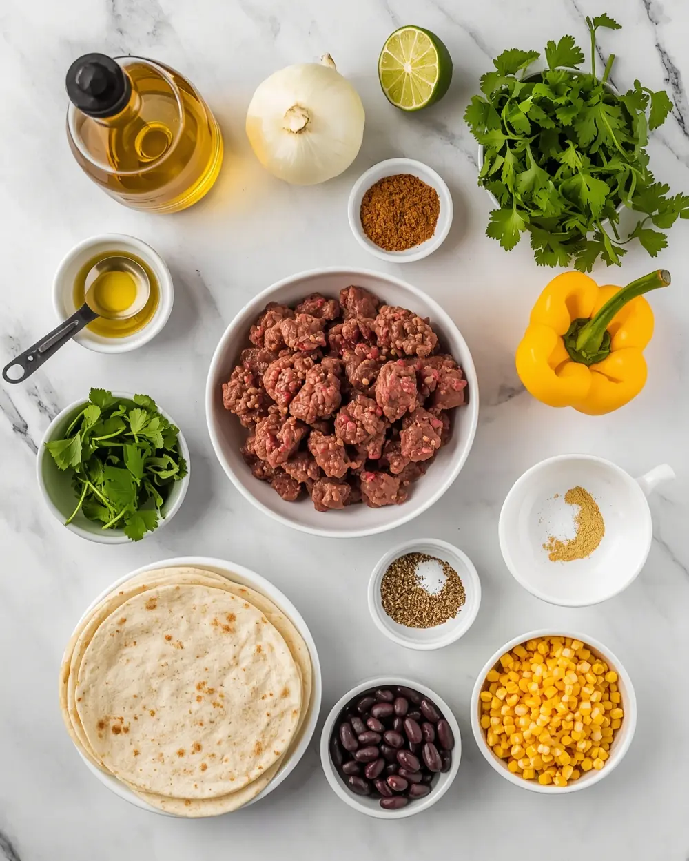 Ingredients for beef taco skillet