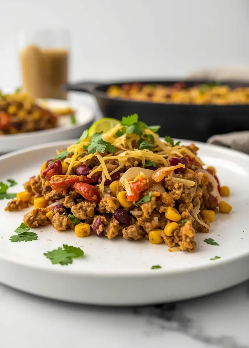 beef taco skillet ready to serve