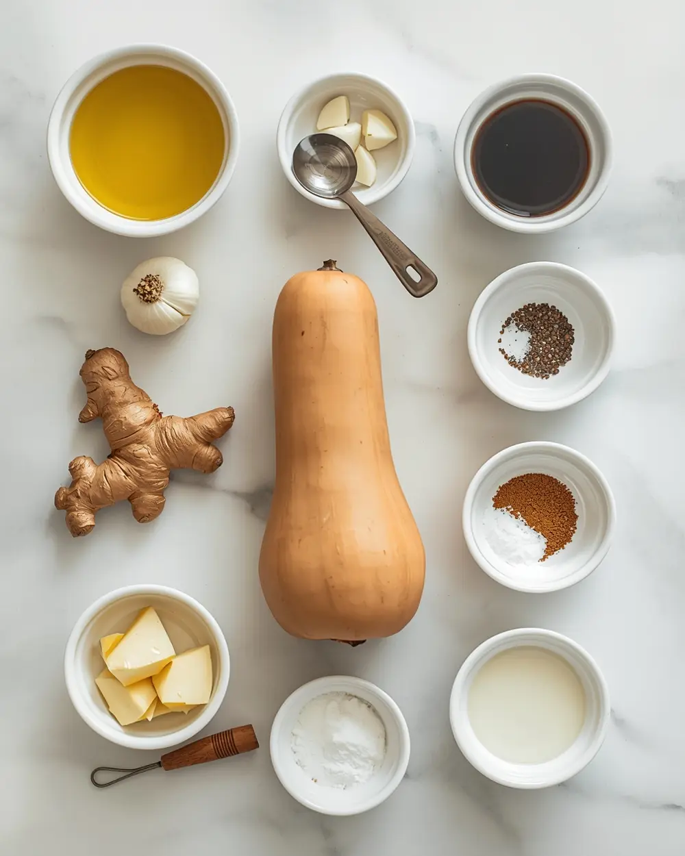 Ingredients for butternut squash soup fall family