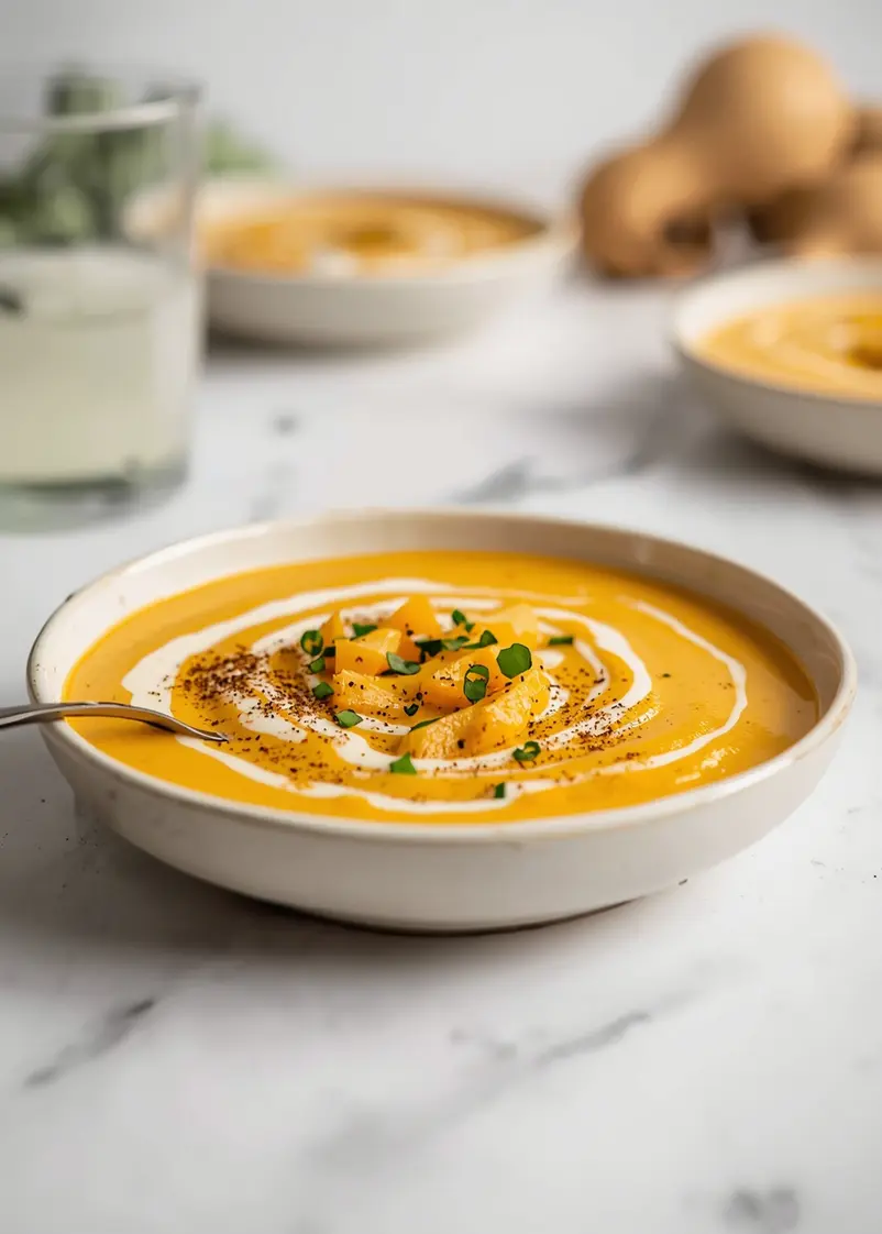 butternut squash soup fall family ready to serve