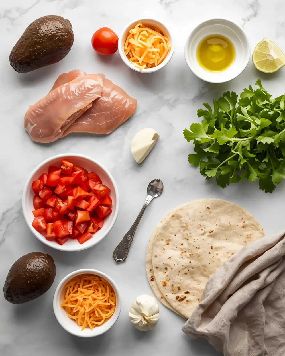 Ingredients for chicken avocado wrap family