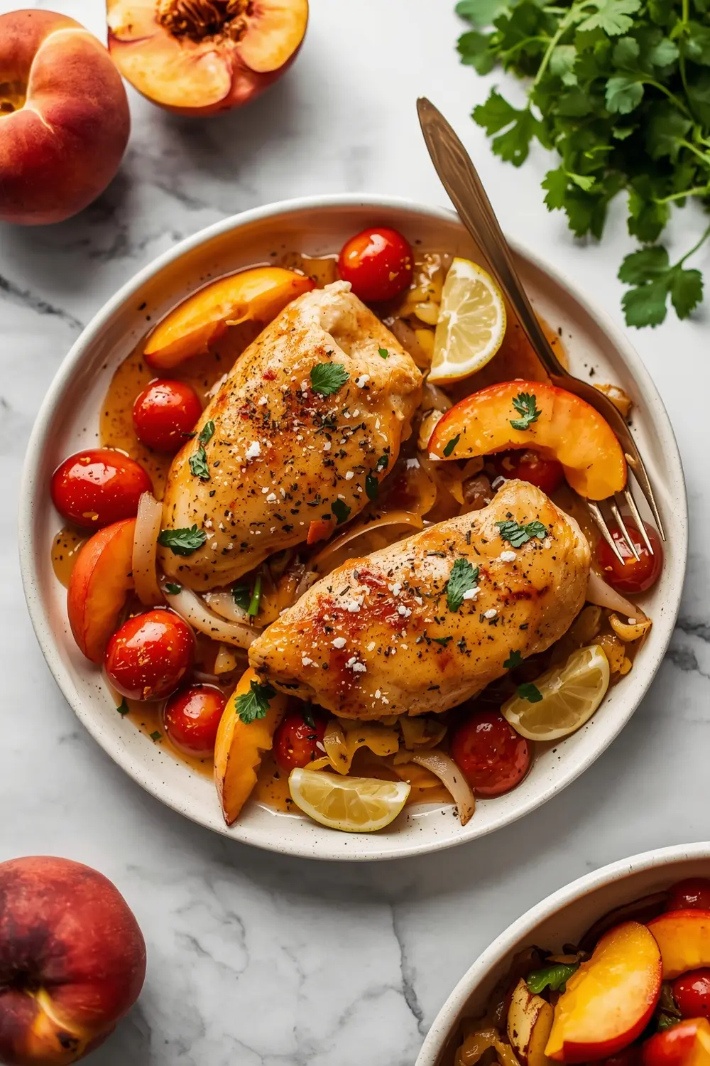 chicken peach skillet family summer