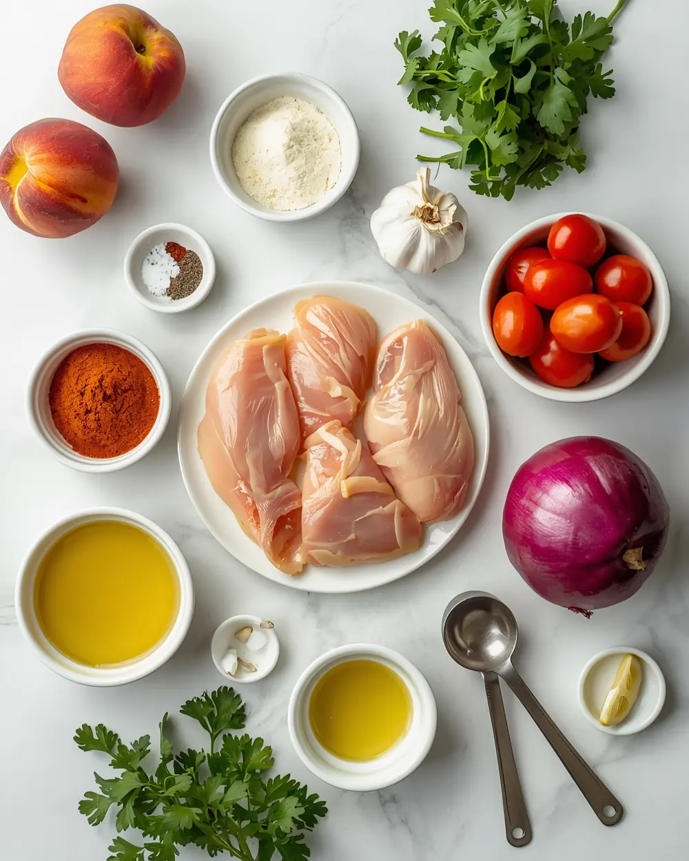 Ingredients for chicken peach skillet family summer