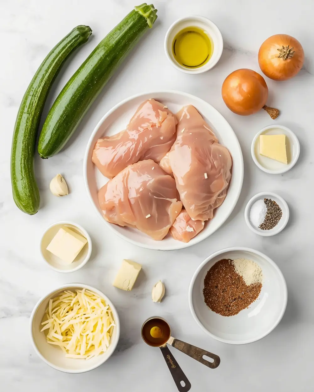 Ingredients for chicken zucchini skillet family