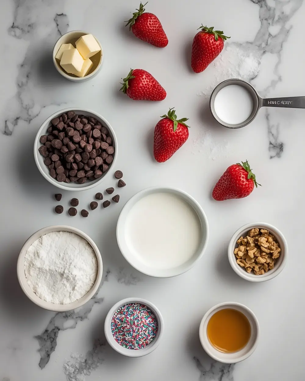 Ingredients for chocolate covered strawberries family