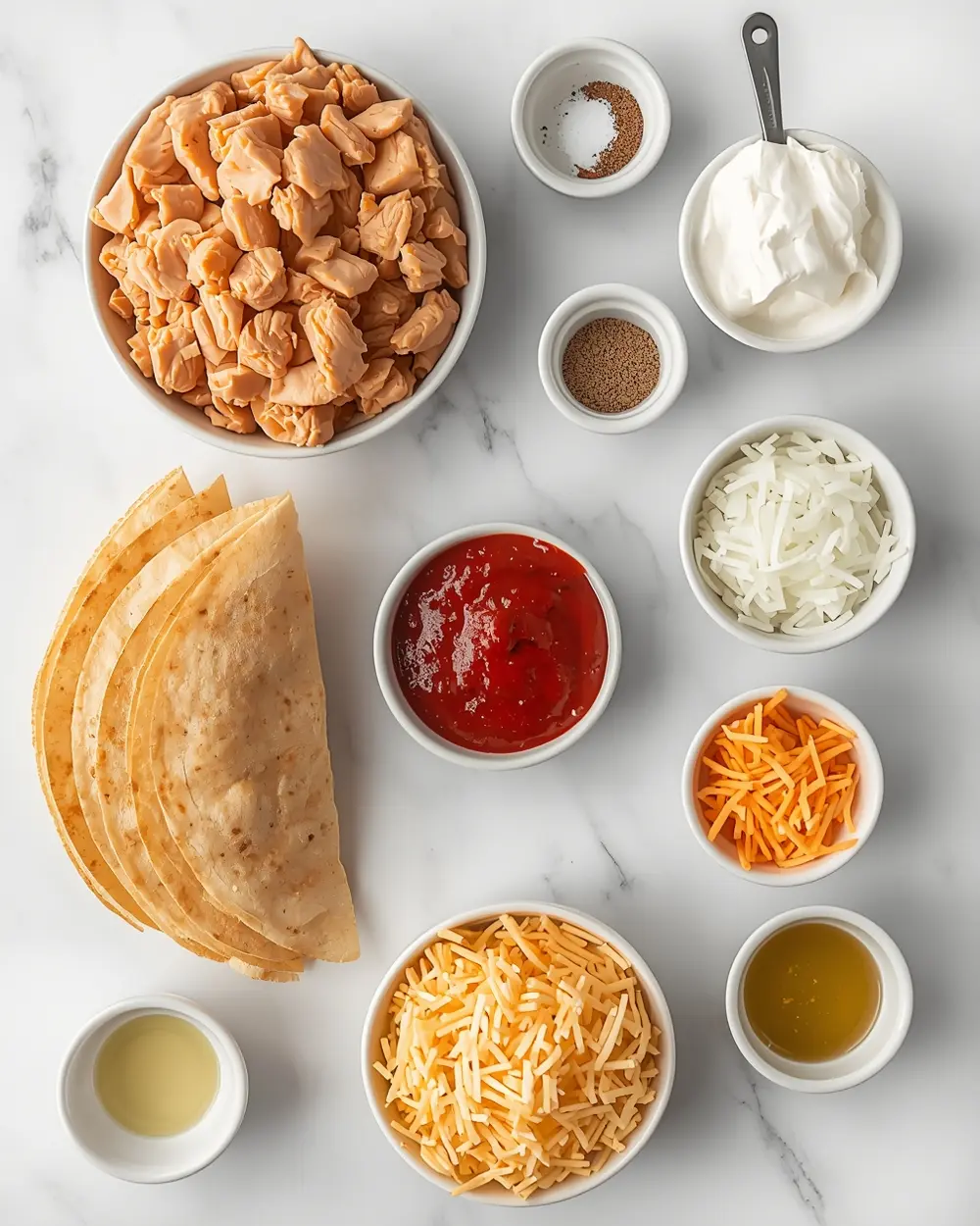 Ingredients for creamy chicken enchiladas family