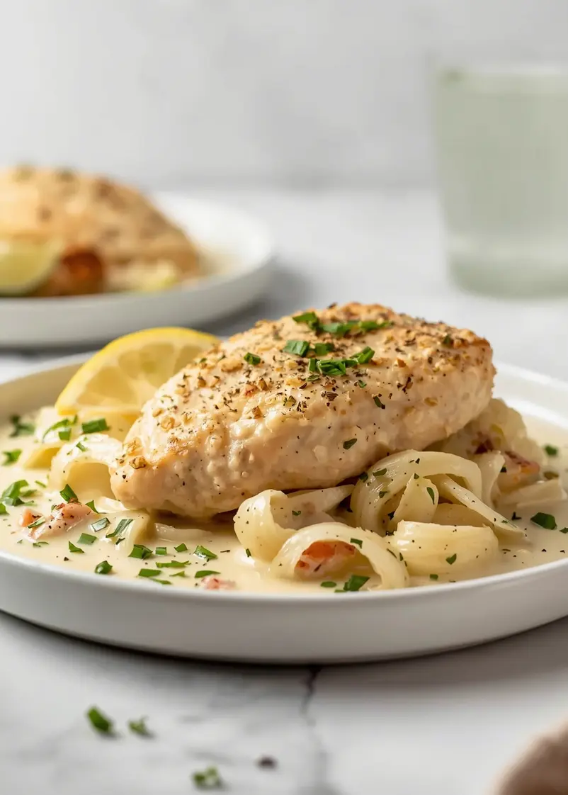 creamy lemon garlic chicken family ready to serve