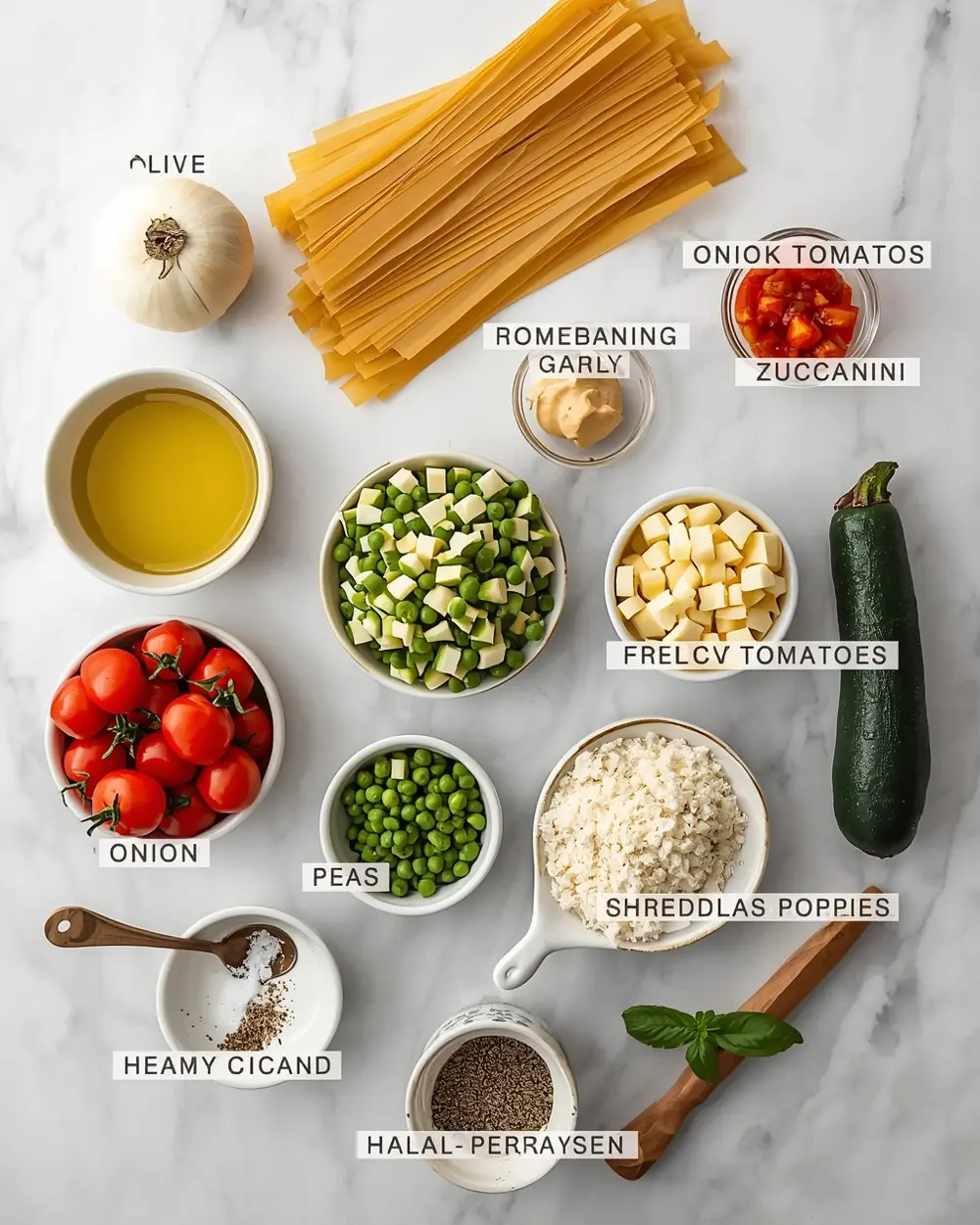 Ingredients for creamy summer vegetable pasta family