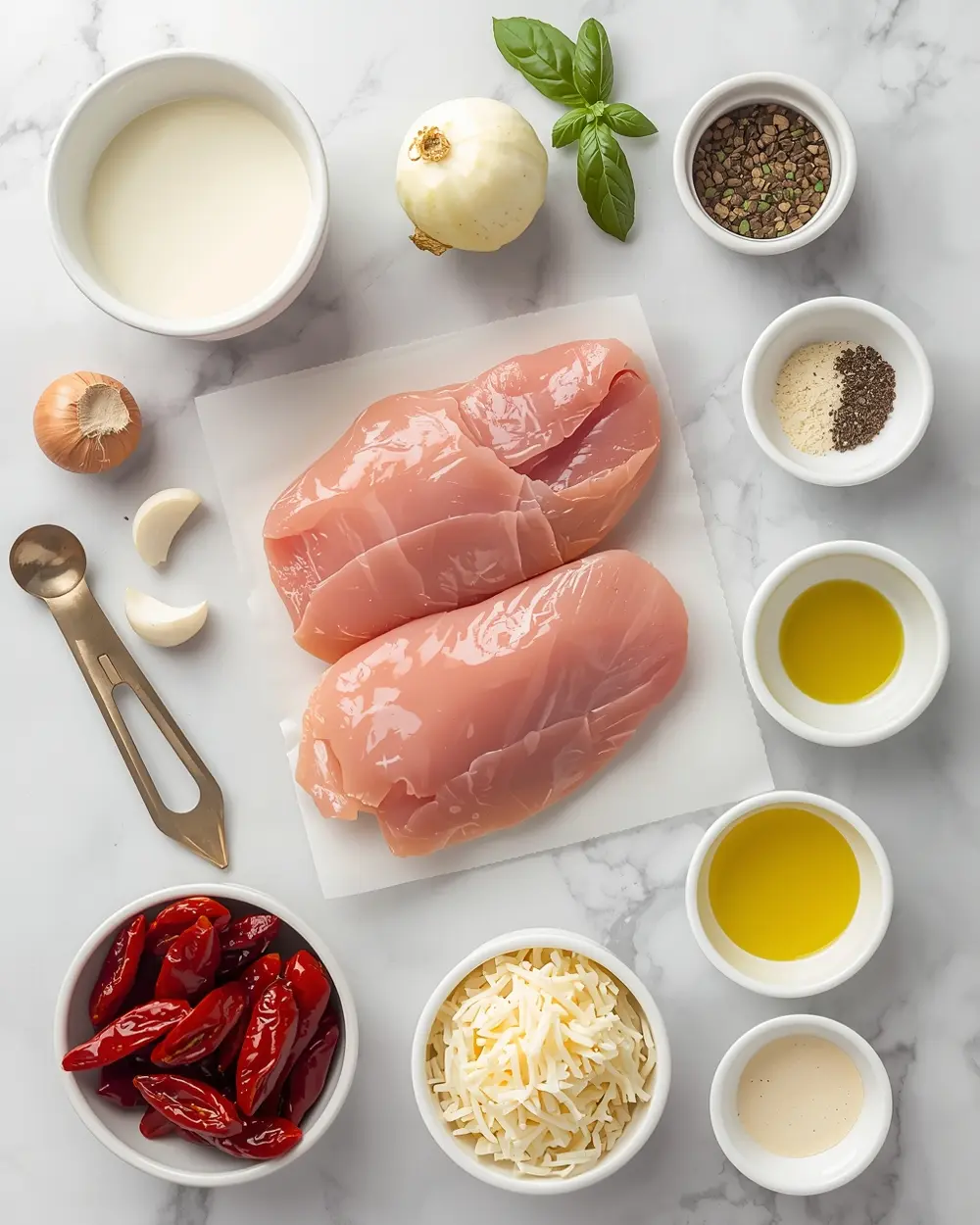 Ingredients for creamy sun dried tomato chicken family
