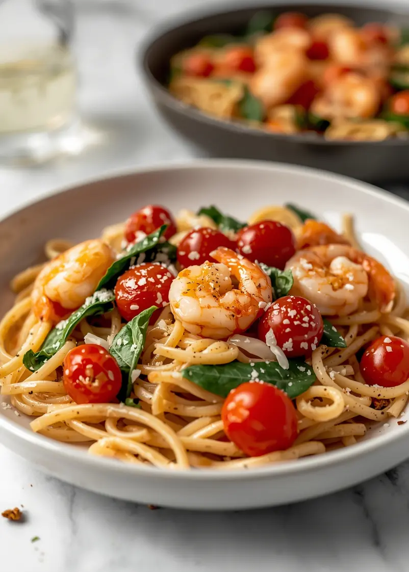 creamy tuscan shrimp pasta family ready to serve