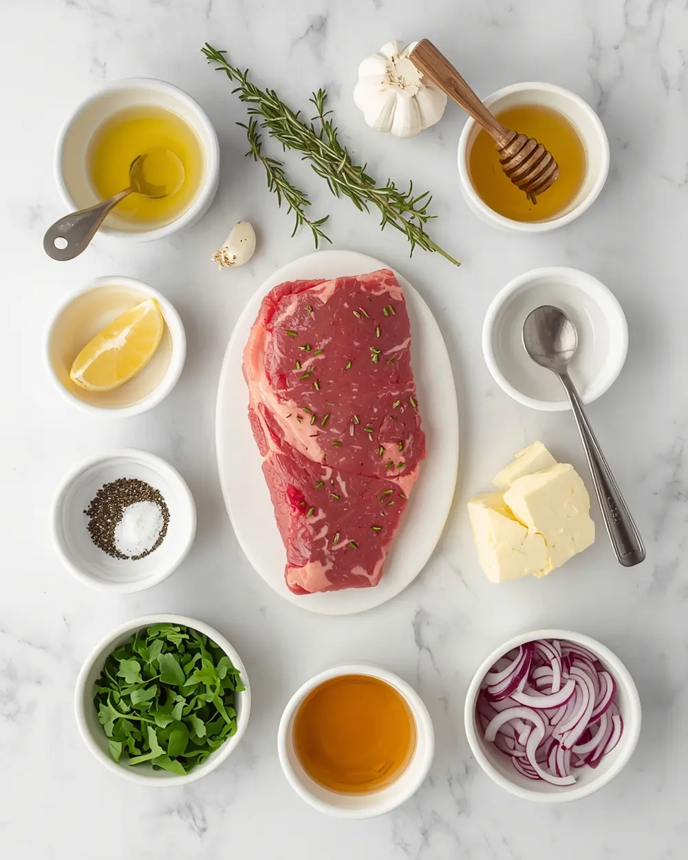 Ingredients for garlic butter grilled steak family