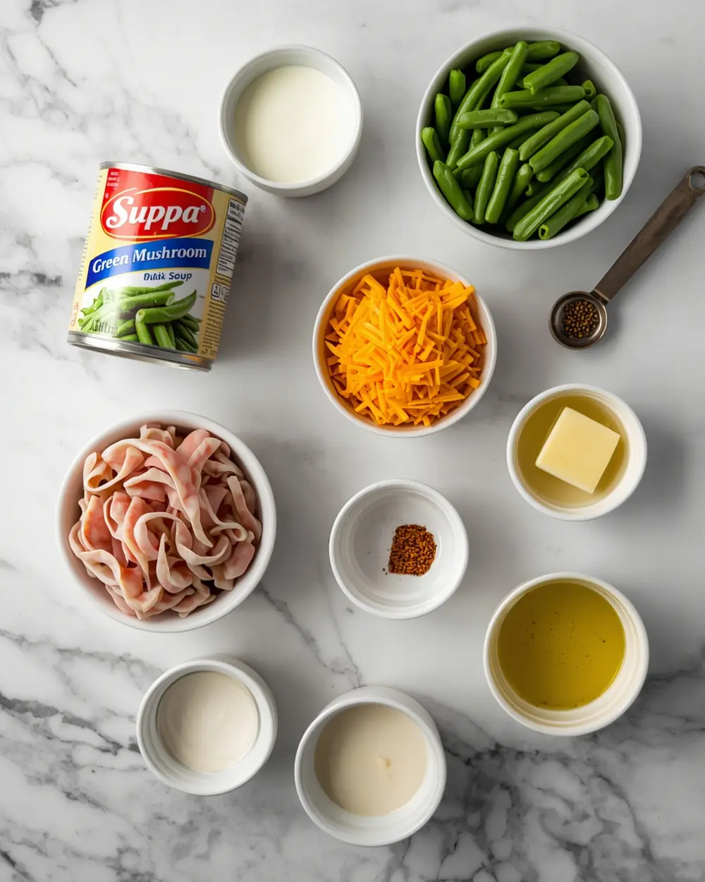 Ingredients for green bean casserole Thanksgiving easy