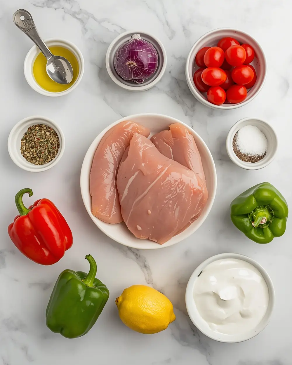 Ingredients for grilled chicken kabobs family