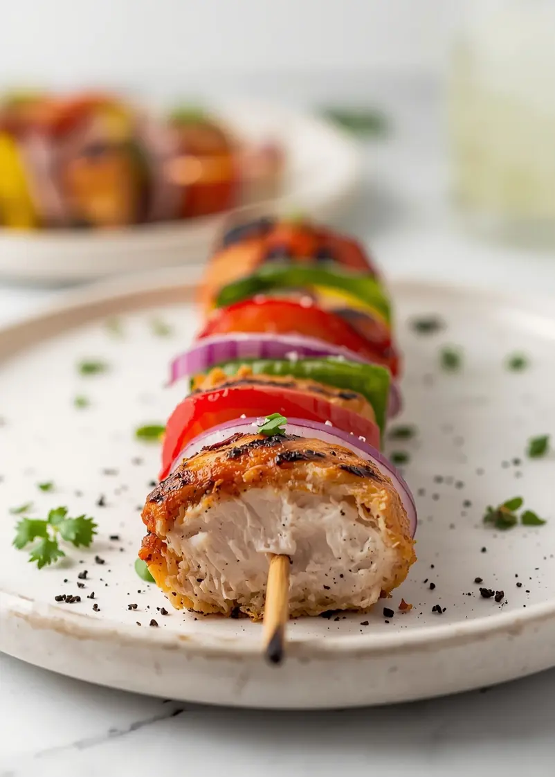 grilled chicken kabobs family ready to serve