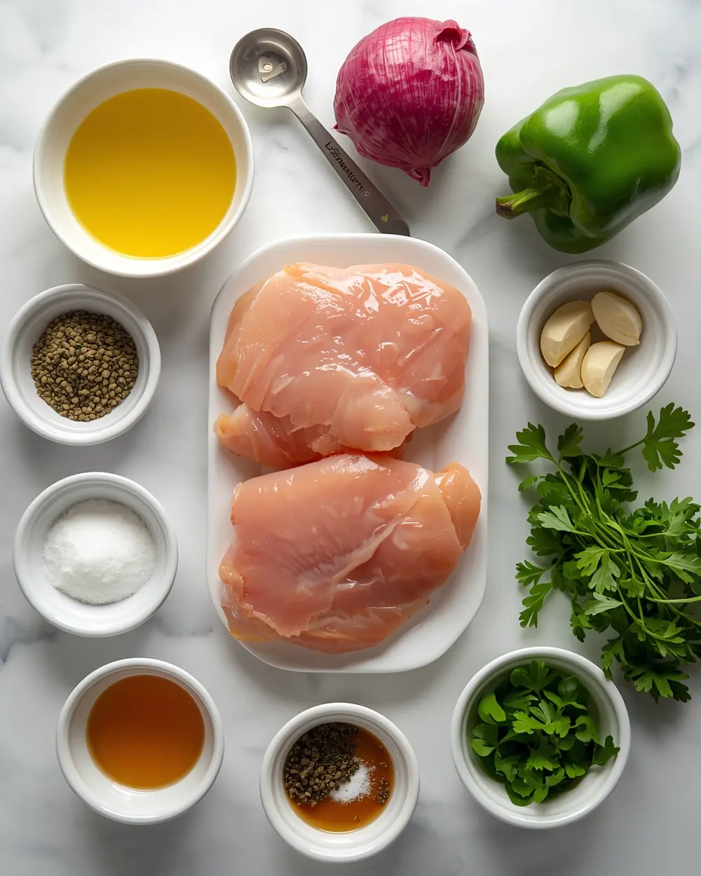 Ingredients for grilled chicken souvlaki family