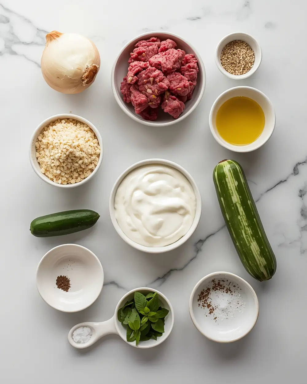 Ingredients for grilled lamb kofta family