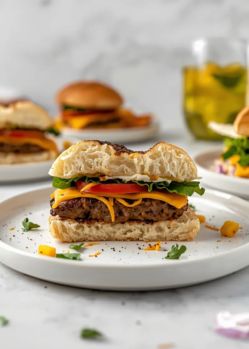grilled portobello burger family ready to serve