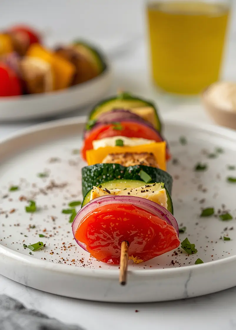 grilled veggie kabobs family ready to serve