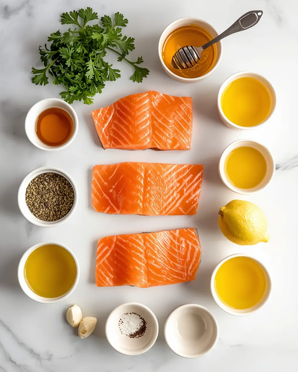 Ingredients for honey mustard baked salmon family