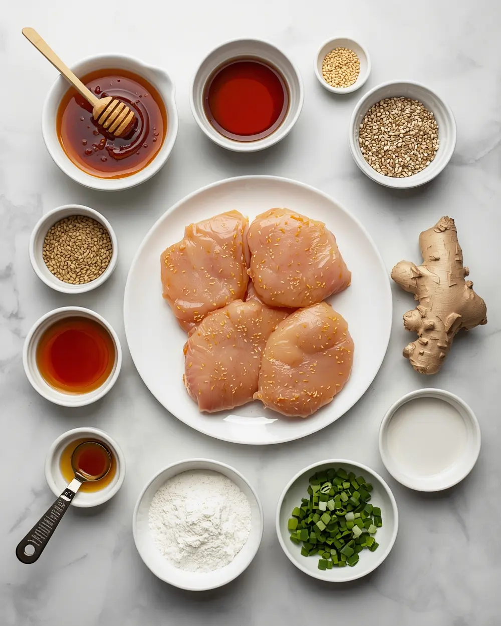 Ingredients for honey sriracha chicken family