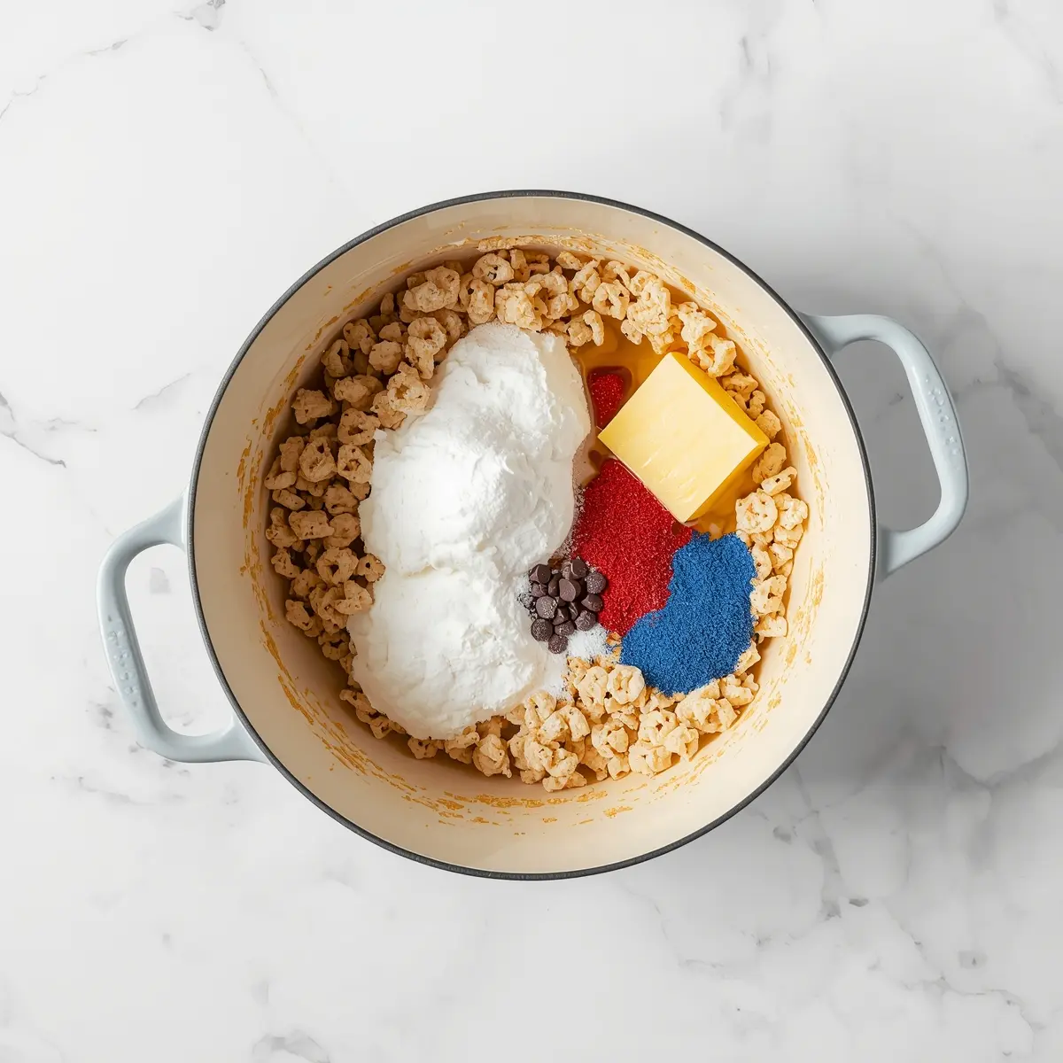 Cooking instructions for patriotic rice krispie treats family