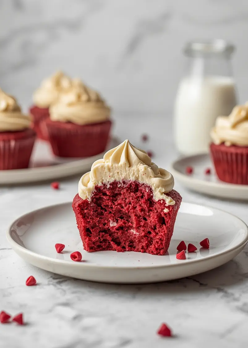 red velvet cupcakes family kids ready to serve