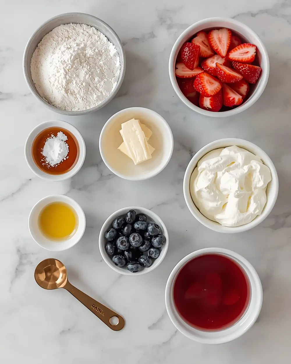 Ingredients for red white blue trifle family