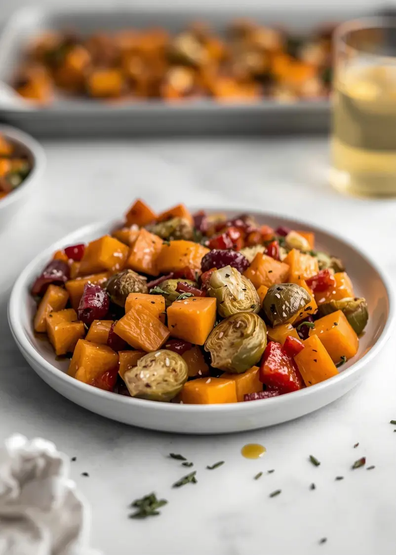 roasted fall vegetables Thanksgiving ready to serve
