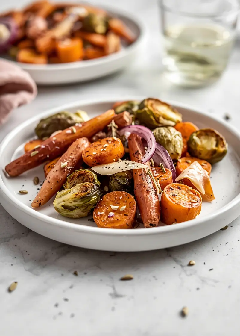 roasted fall vegetables Thanksgiving ready to serve