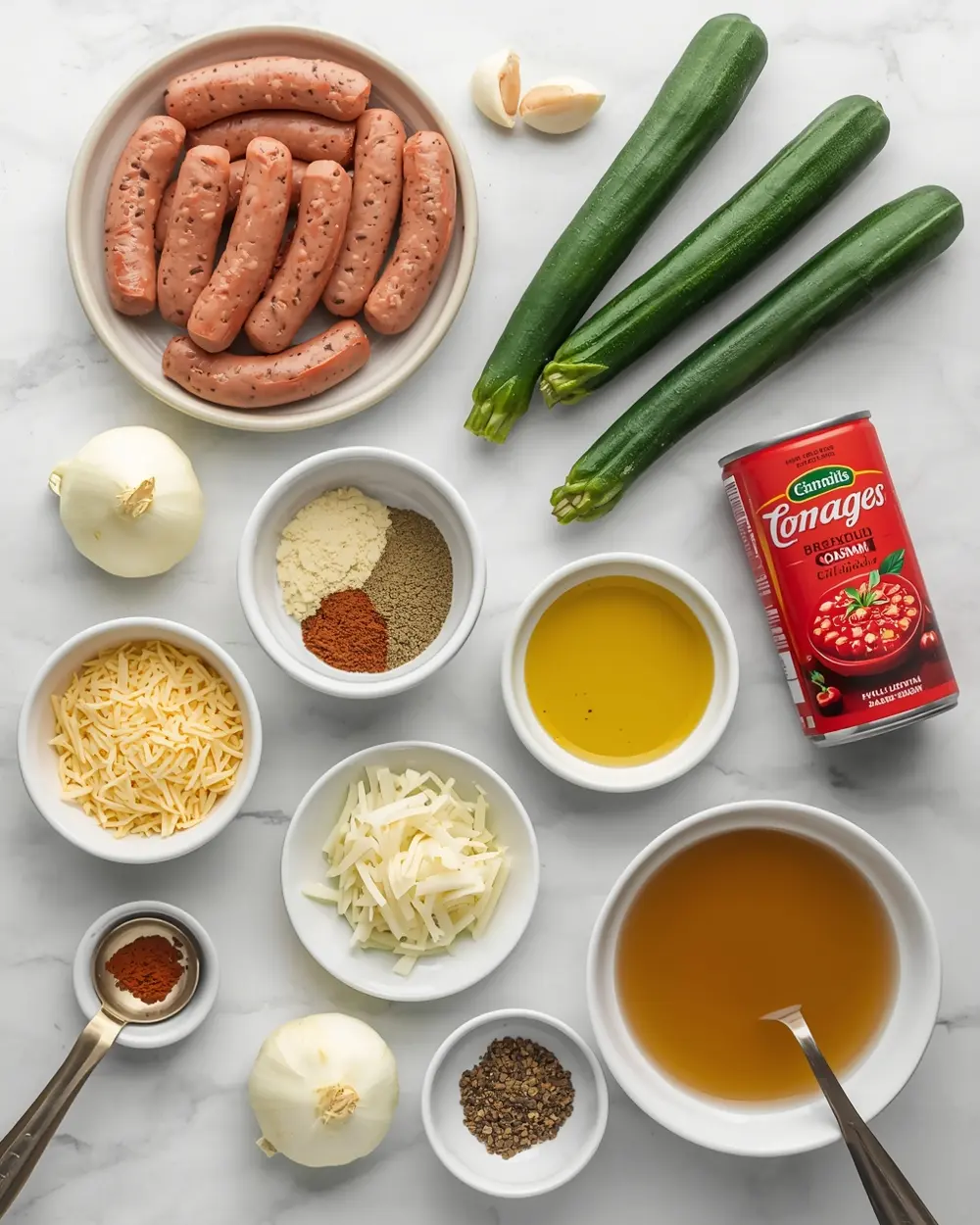 Ingredients for sausage zucchini skillet family
