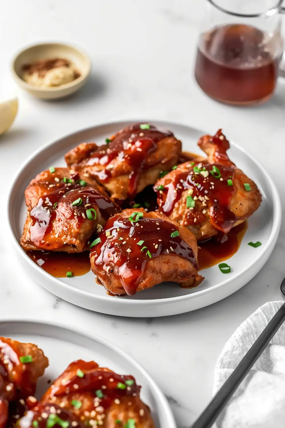 sticky BBQ chicken thighs family