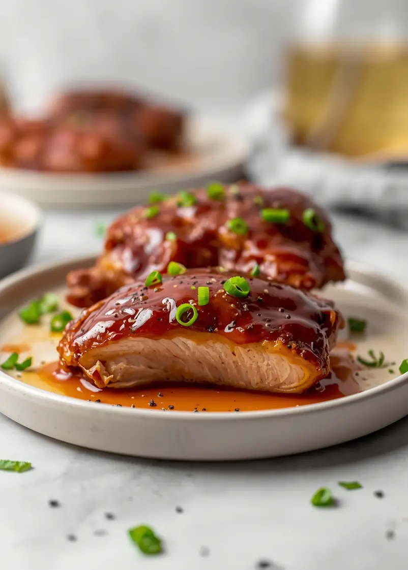 sticky BBQ chicken thighs family ready to serve