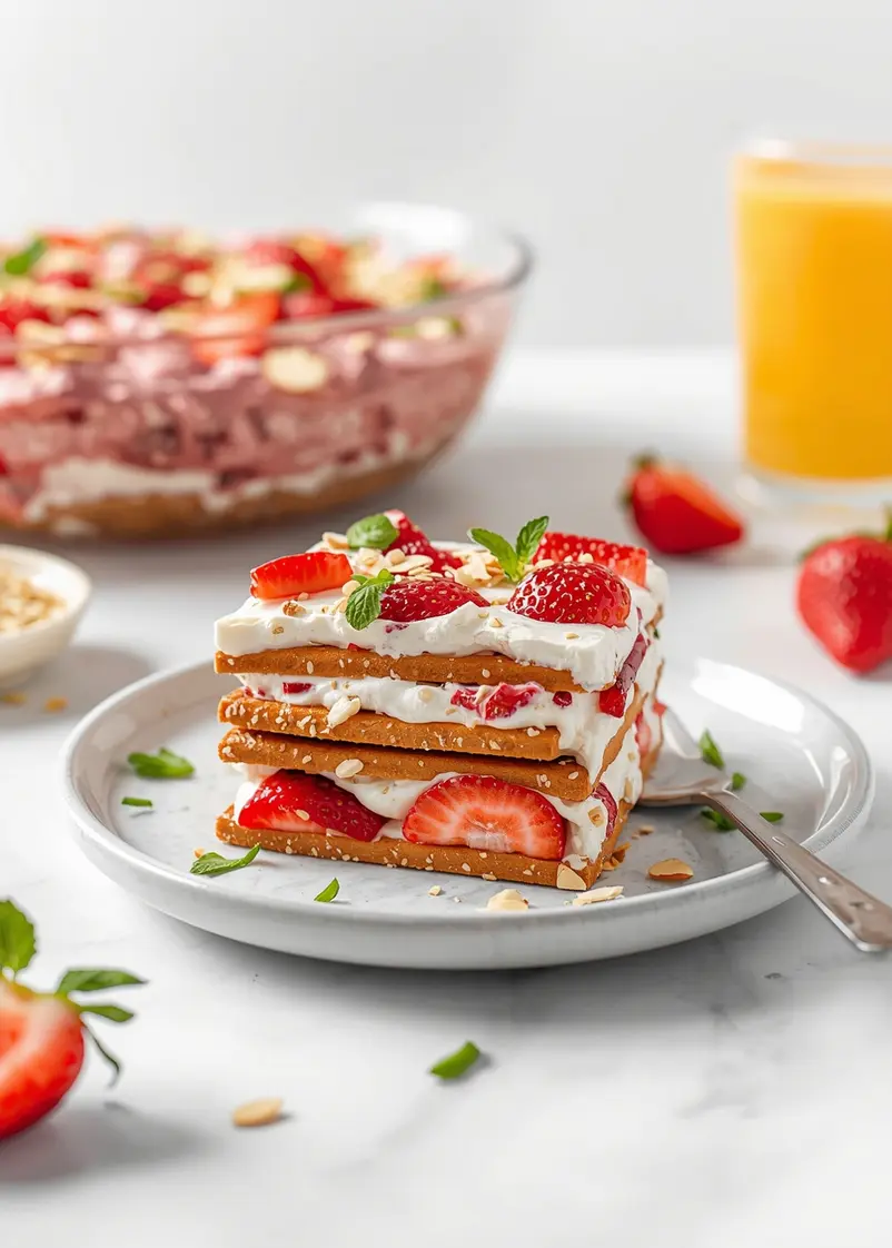 strawberry pretzel salad family ready to serve
