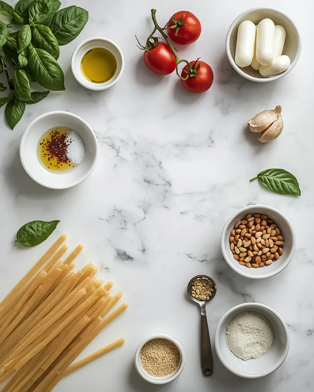 Ingredients for summer caprese pasta family