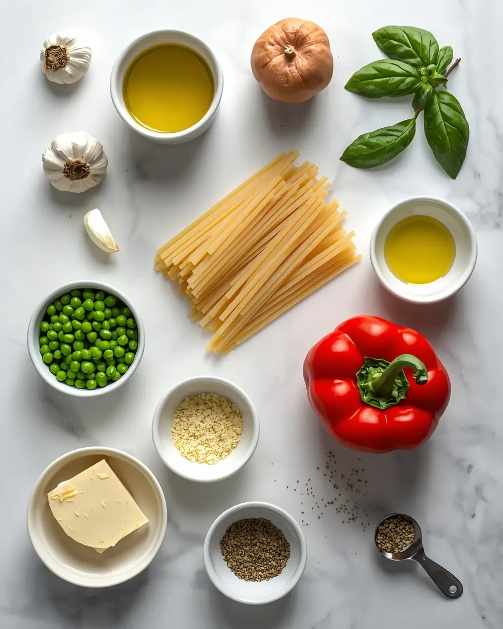 Ingredients for summer pasta primavera family
