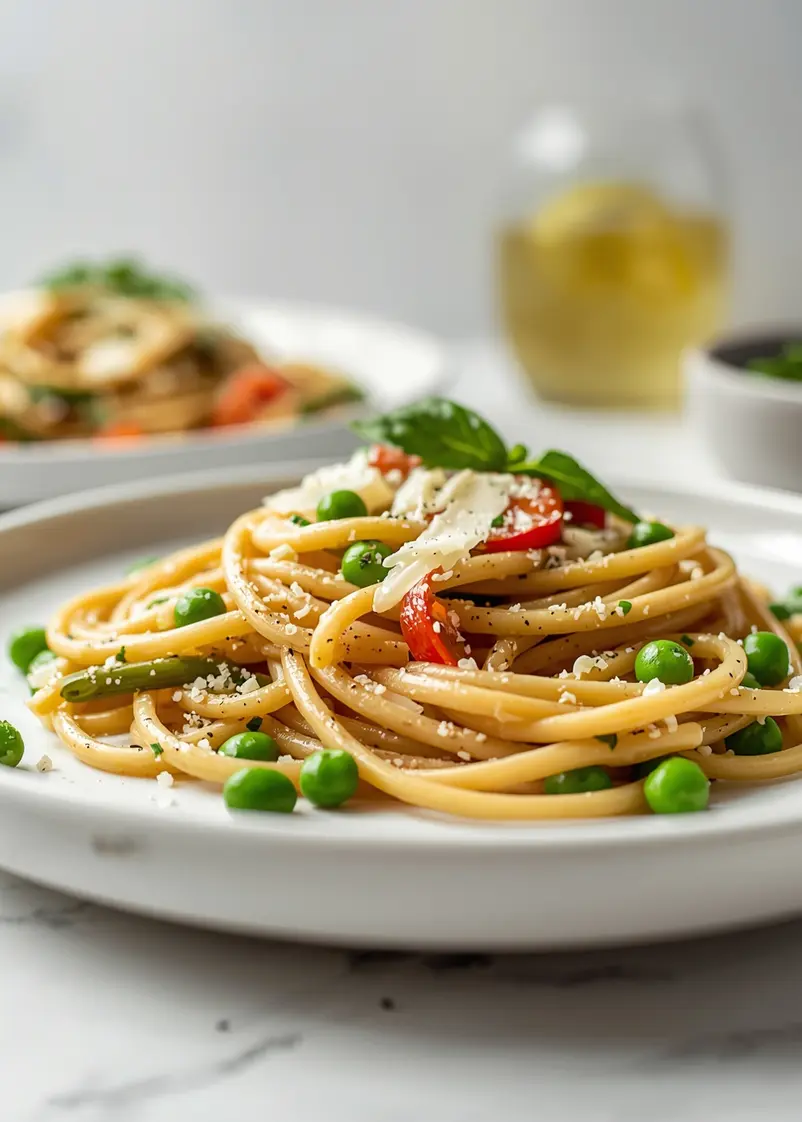 summer pasta primavera family ready to serve