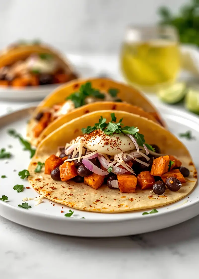 sweet potato black bean tacos family ready to serve