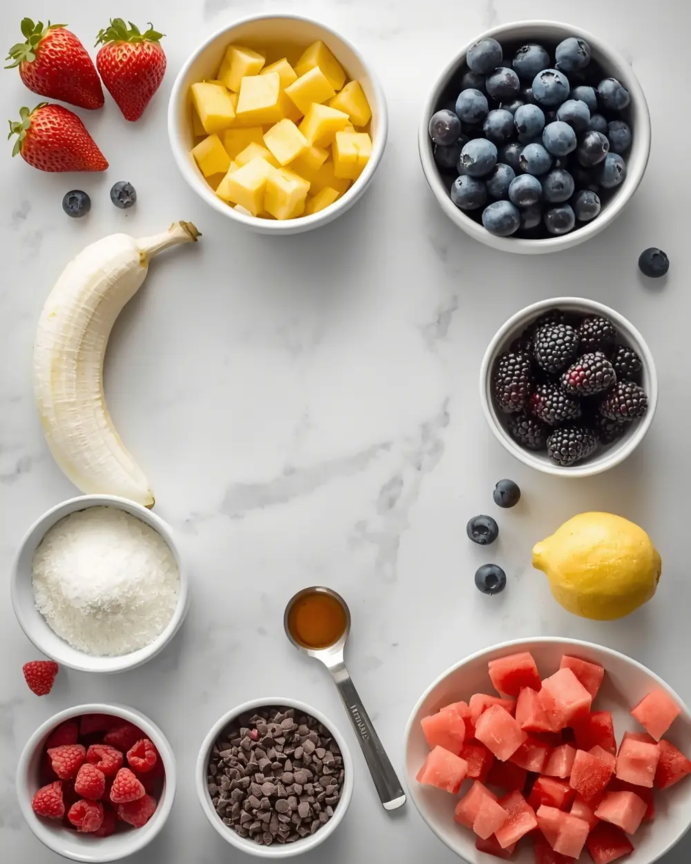Ingredients for 4th of july fruit skewers family
