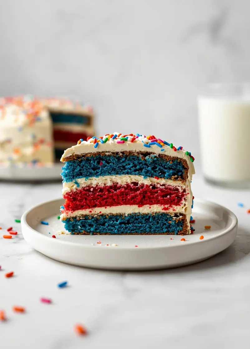 4th of july red white blue cake family ready to serve